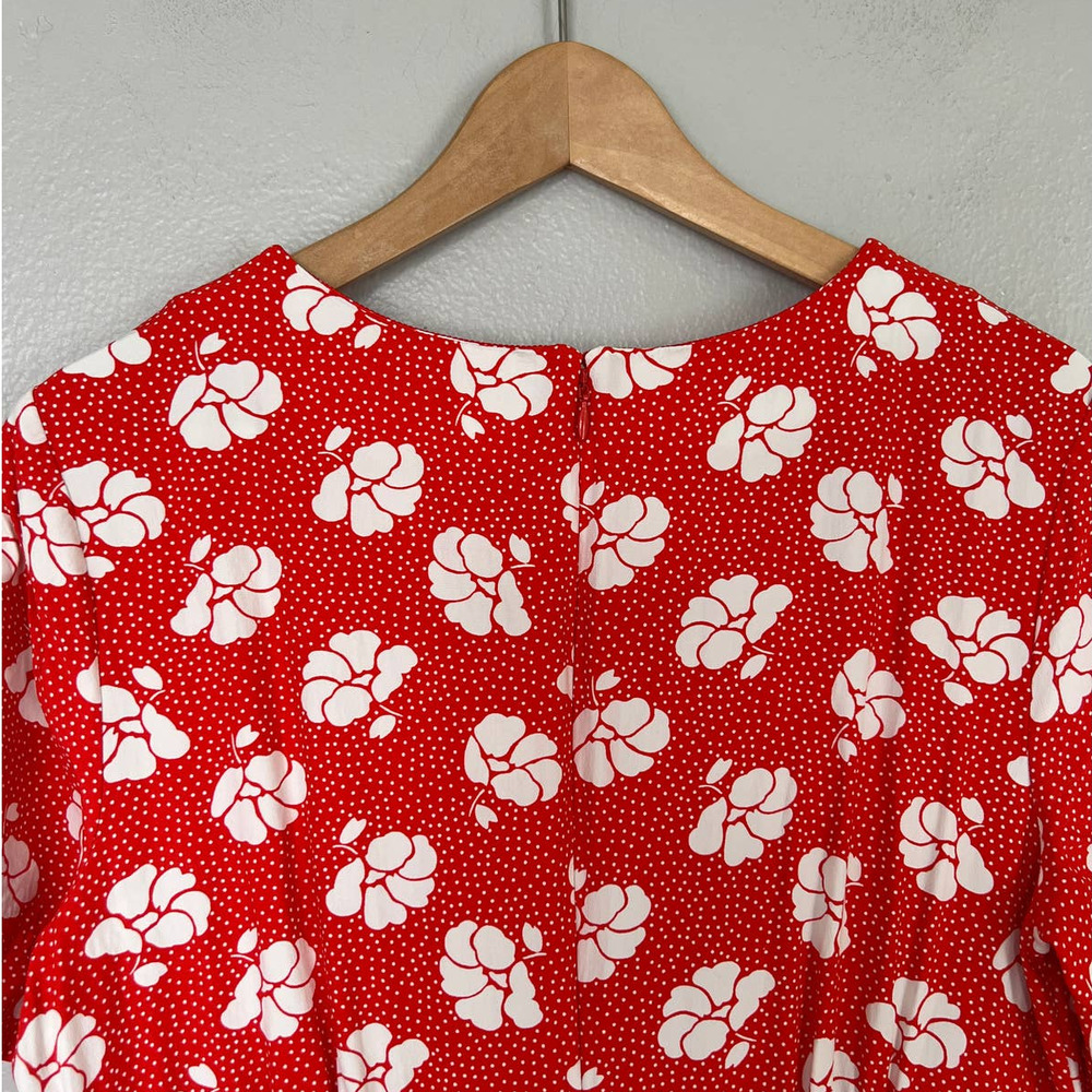 Boden Women's Size 10R Orange White Midi Dress Pockets Crepe Floral - Picture 6 of 10